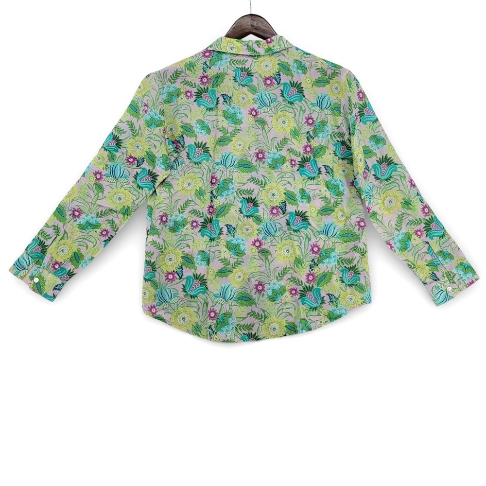J Jill Womens XS Floral Button Front Blouse Cotton Silk‎ Green Purple - Picture 3 of 6